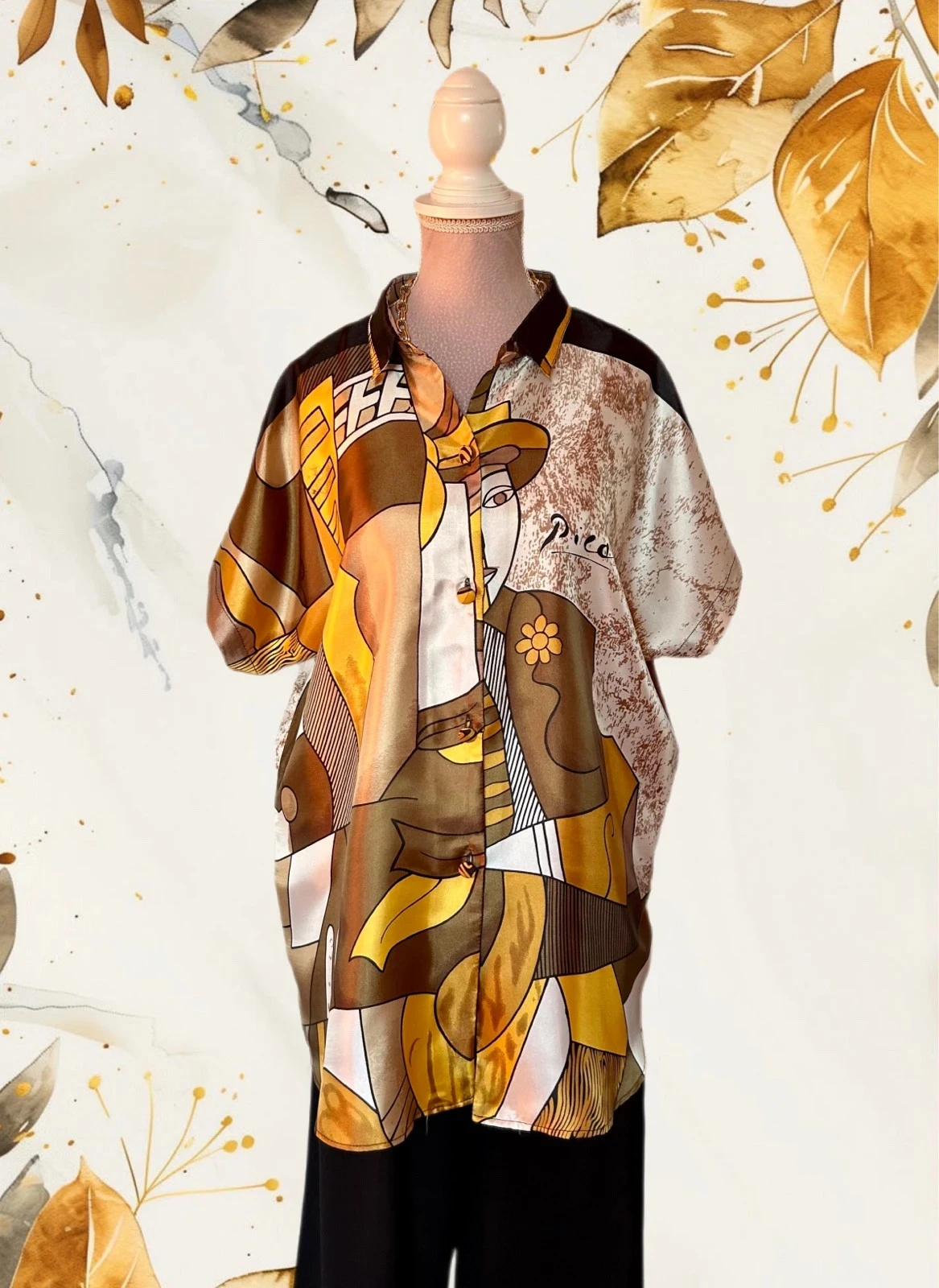 🌿🎨Picasso Inspired Vintage 90s Boho Statement Artwear Shirt Artistic Cubism 38/40🌿🎨 – photo 3